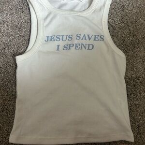 Altar'd State White and Blue Tank Top Jesus Saves I Spend
